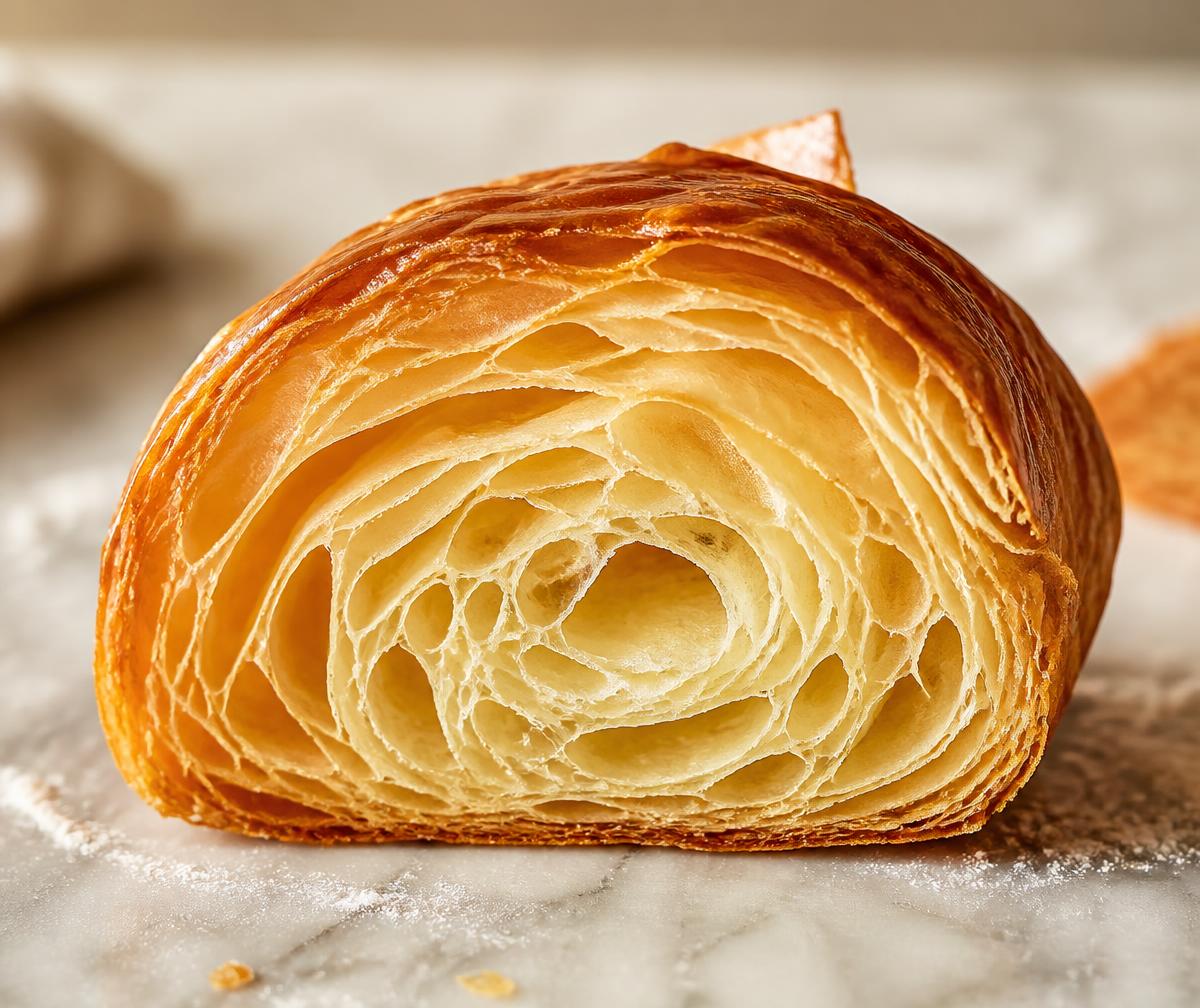 Corte de croissant mostrando su alveolado